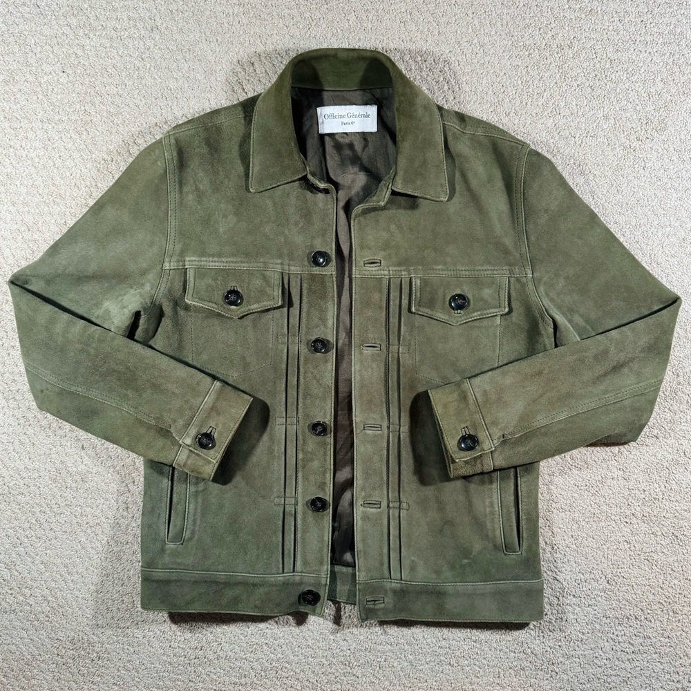 Officine Generale Liam Suede Trucker Original Olive Green
